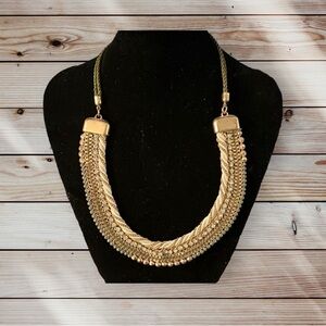 Olive/Beige Rope and Metal Necklace